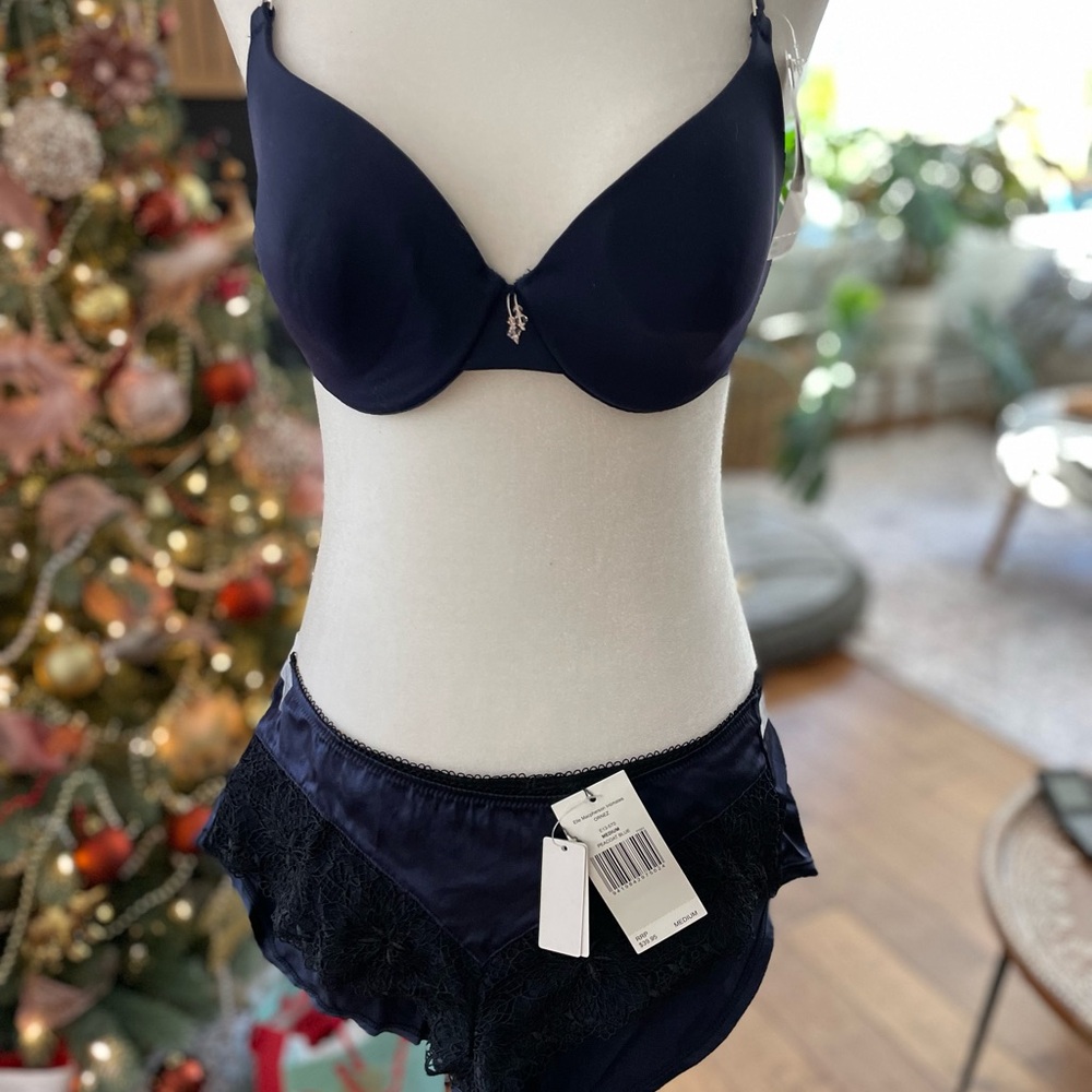 Elegant Peacoat Blue Lace Bra and Panty Set